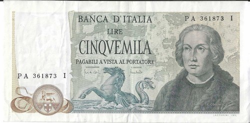 Banconota 5000 lire - banconota, colombo