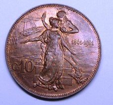 10 Centesimi 1911 Cinquantenario  FDC  rame rosso sig./periz.to