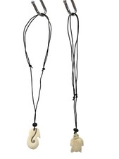 2 COLLANE PESCE E TARTARUGA IN OSSO CORDINO NERO REGOLABILE BIGIOTTERIA