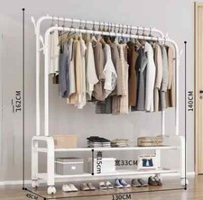 Stender Stand Appendiabiti Attaccapanni Barra Doppia Metallo Rotelle Bianco