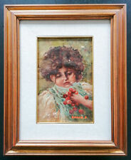 ⚜️ QUADRO FIRMATO PAOLO BIANCHI BAMBINA CILIEGIE DIPINTO OLIO TELA TORINO EPOCA