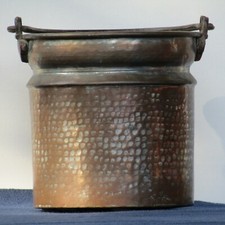 ANTICO SECCHIO VASO PAIOLO IN RAME ZINCATO MARTELLATO A MANO - ITALIA INIZIO 900