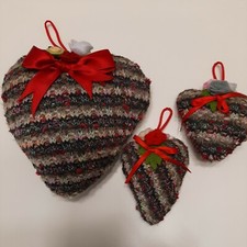 Vecchia Decorazione Natalizia 3  Cuori di  lana  da appendere 