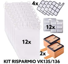 KIT RISPARMIO FOLLETTO VK135 136 12 SACCHETTI 12 PROFUMINI 2 HEPA 4 FILTRI MOTOR