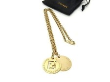 Collana FENDI con placca logo FF - metallo dorato, donna, Zucca