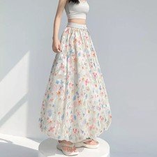 Gonna Lunga Bianca Estiva A Fiori Vita Alta Leggera Romantica Casual CF43165