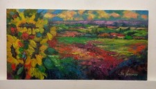 Quadro Dipinto Paesaggio Girasoli  Olio Tavola Cm20x40 De Lorenzo Carlo