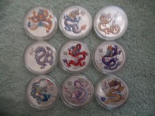 2024 Australian Silver Lunar DRAGON Series III colorato 1/2 oz (set di 9 monete)