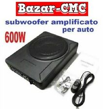 SUBWOOFER attivo amplificato 600W piatto sotto sedile 10" per auto 25cm cofano