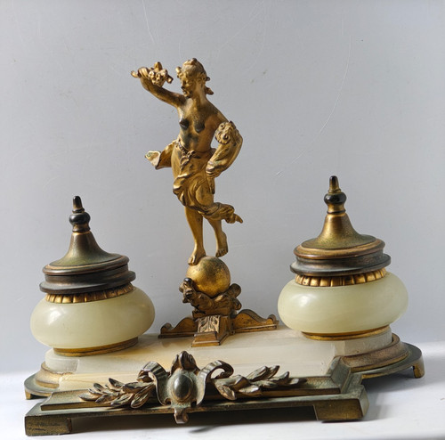 Antique gilt metal stone - metal, &