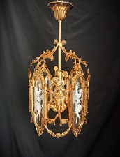 Lampada a sospensione plafoniera antica vintage ottone francese vetro Venere