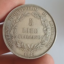 Moneta In Argento Da Collezione 5 Lire Italiane 1848 Lombardia Milano  Bb Spl