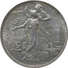 Italy 2 lire 1911 R, AU, "50th