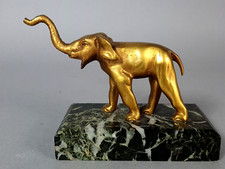Antico Elefantino Bronzo Dorata Su Marmo Fine 19e Secolo C468