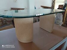 TAVOLO   SALOTTO   MEZZALUNA  IN  PIETRA    LECCESE  NATURALE  CON  CRISTALLO