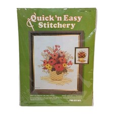 Kit crewel ricamo autunno Zinnias 516 Quick 'n Easy Stitchery nuovo vintage anni 70