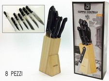 x Ceppo 8 Pezzi Coltelli da Cucina Professionale Acciaio Inox Supporto Legno