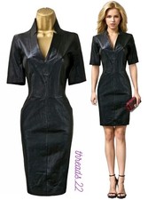 Abito nuovo con etichette Karen Millen UK12 US8 sartoriale elasticizzato vera pelle nero £299