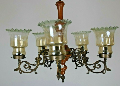 Lampadario luci ottone legno - lampadario, 5