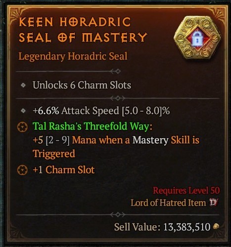 Slot horadric seal charm - 6,