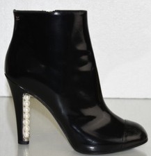Nuovo CHANEL Nera pelle Stivali Cappello Punta Plateau Perle Tacco Cc Scarpe