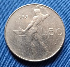 ERRORE DI CONIO 50 LIRE 1958 ASSE RUOTATO 20 GRADI
