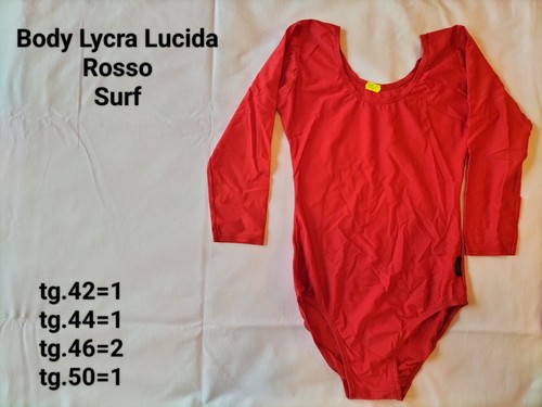 Body lycra lucido rosso manica - body,