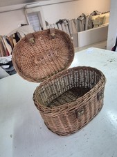 CESTO VIMINI ANNI 70 DIAMETRO 53 Cm x 37   H  30 chiusura a scatto in pelle