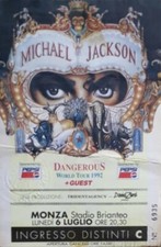 MICHAEL JACKSON BIGLIETTO TICKET DANGEROUS WORLD TOUR 1992 MONZA STADIO BRIANTEO