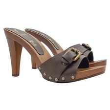 Zoccoli con tacco alto con fascia in cuoio - MY316 MARRONE