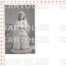 D8486 MONZA 1940 SEVESO FOTO STUDIO PEREGO BIMBA VESTITO CRESIMA BAMBINA CM 13X8