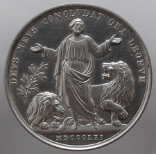 Medaglia  AG  Papa Pio IX Anno XVI mSPL Anno 1861 "Contro i Nemici dello Stato"