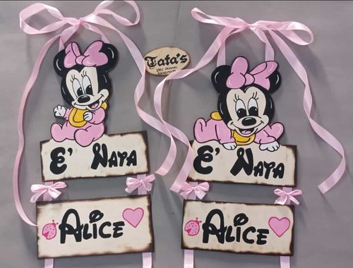 Fiocco nascita minnie legno - minnie,