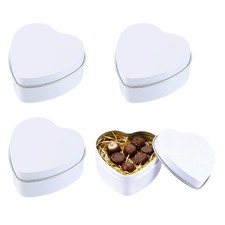 Confezione da 4 Contenitori in Latta Cuore 2,4x2,3x1,1" con Coperchi, Bianco
