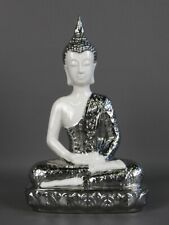 VINTAGE STATUA FIGURA UOMO IN MEDITAZIONE BUDDHA CERAMICA CON ARGENTO XX SEC.