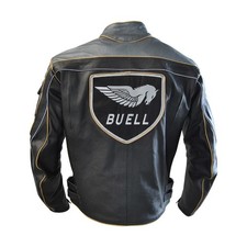 Giacca pelle bovina moto corsa grigio e nero uomo Buell nuova con logo