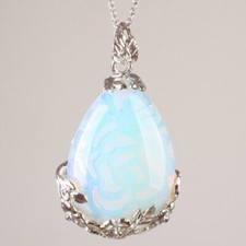 Collana ciondolo goccia vera pietra di luna naturale GARANZIA argento 925 NUOVA