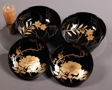 Zuppiera giapponese con coperchio lacca 3,35 pollici set di 2 peonia oro prugna Maki-e