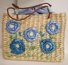 BORSA PAGLIA borsetta CARPISA secchiello coulisse fodera celeste estate