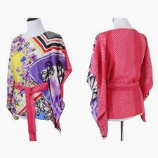 Top kimono Cabi taglia S seta farfalla fiori cravatta vita novità stampa