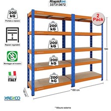 Scaffale metallo per Casa e Lavoro 5 Ripiani | 2 kit da L.90xP.40xH.180 | PROMO