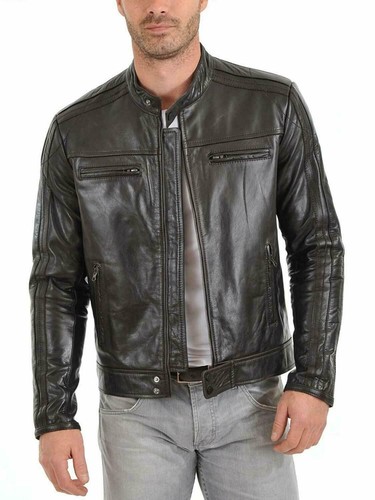 Giacca uomo pelle moto nera - giacca,