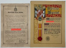 OMS SPAGNA FRECCE AZZURRE DIPLOMA MED.VALOR MILITARE ARGENTO 1938 + CRUZ ROJA