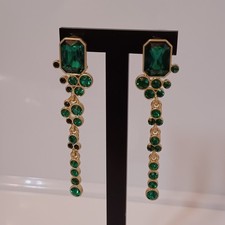 Oscar de la Renta- Boucles d'oreilles à clipser avec des cristaux verts.