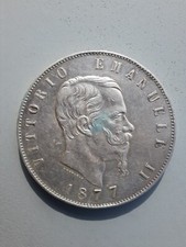5 Lire 1877- Stemma-Regno D'Italia- Vittorio Emanuele II-BB- Argento 