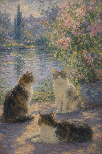 Gatti laghetto ninfee claude - gatti,