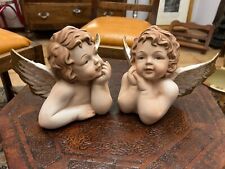 Bellissima Coppia Di Cherubini Angeli Putti Ceramica Dipinta A Mano Anni 70-80