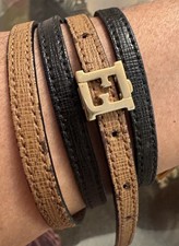 Fendi Collana Girocollo Avvolgente Reversibile in Pelle 2 Toni Nero, Crema