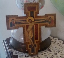 Vecchia Icona Ortodossa Russa  Crocifisso Gesù Cristo Santa Croce Cimabue legno 