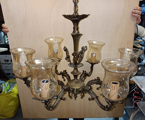 Lampadario vintage ottone - lampadario,